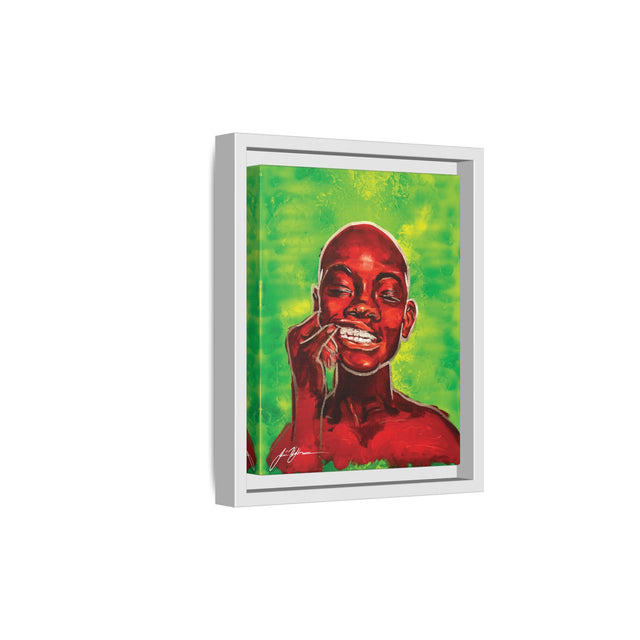 Youth — Framed Matte Canvas Art Print (Boy with Silver Teeth, Green Background)