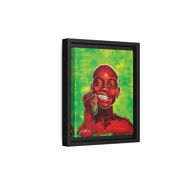Youth — Framed Matte Canvas Art Print (Boy with Silver Teeth, Green Background)
