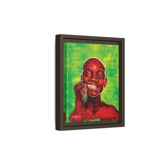 Youth — Framed Matte Canvas Art Print (Boy with Silver Teeth, Green Background)