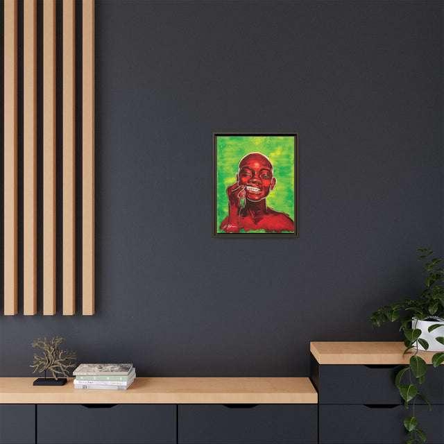 Youth — Framed Matte Canvas Art Print (Boy with Silver Teeth, Green Background)